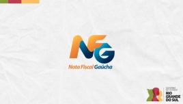 Sobre um fundo claro, está o logotipo do Nota Fiscal Gaúcha, em azul e laranja