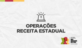 Sobre um fundo claro, com efeito de papel amassado, lê-se Operações Receita Estadual. Abaixo está o logo do Governo do Rio Grande do Sul - Secretaria da Fazenda