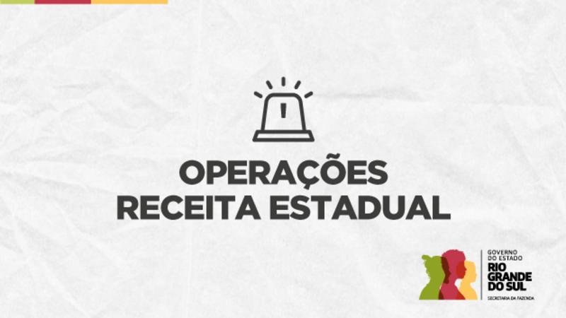 Sobre um fundo cinza, com efeito de papel amassado, l&ecirc;-se Opera&ccedil;&otilde;es Receita Estadual. Abaixo est&aacute; o logotipo do Governo do Estado do Rio Grande do Sul - Secretaria da Fazenda, 