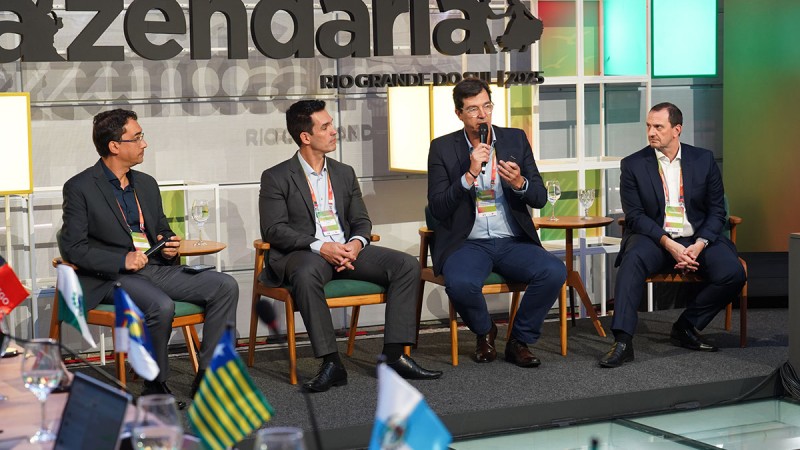 Andr&eacute; Renato Facchini (RS), Rog&eacute;rio Zupo Braga (MG), Bruno D`Albuquerque (MG) e Alexandre Siqueira (AM) falam ao microfone em um palco