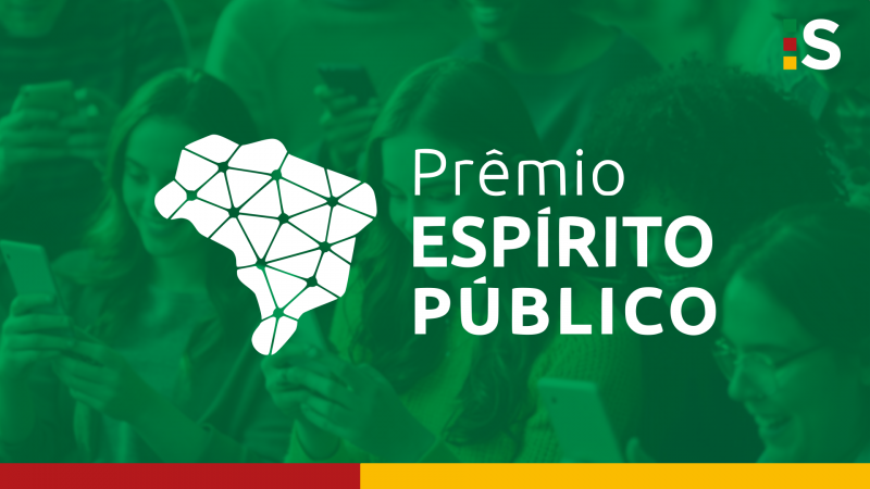 Pessoas mexem no celular, sobrepostas pela cor verde. Em cima da imagem, est&aacute; escrito Pr&ecirc;mio Esp&iacute;rito P&uacute;blico. 