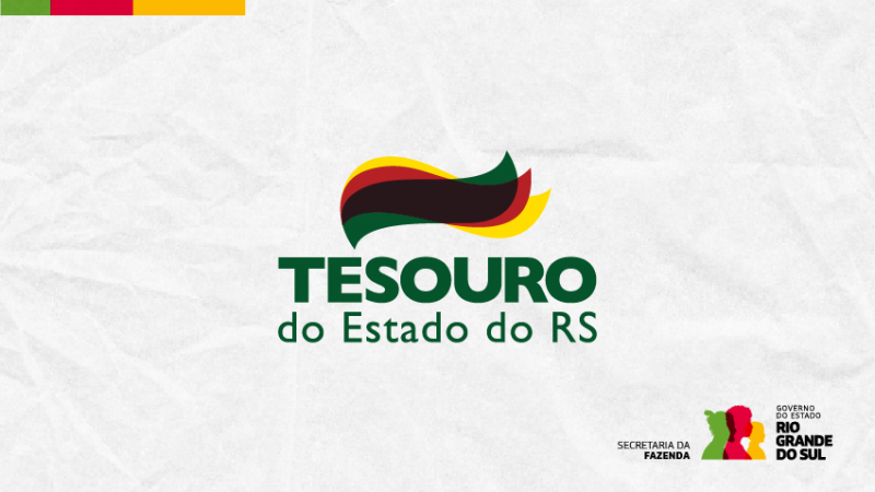 Logo do Tesouro do Estado sobre fundo cinza.